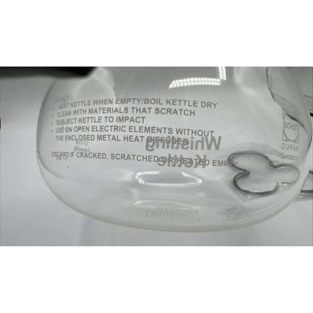 Cafe Brew Schott Duran Glass Whistling Kettle 12 cup + 2 Stovetop Metal Trivets